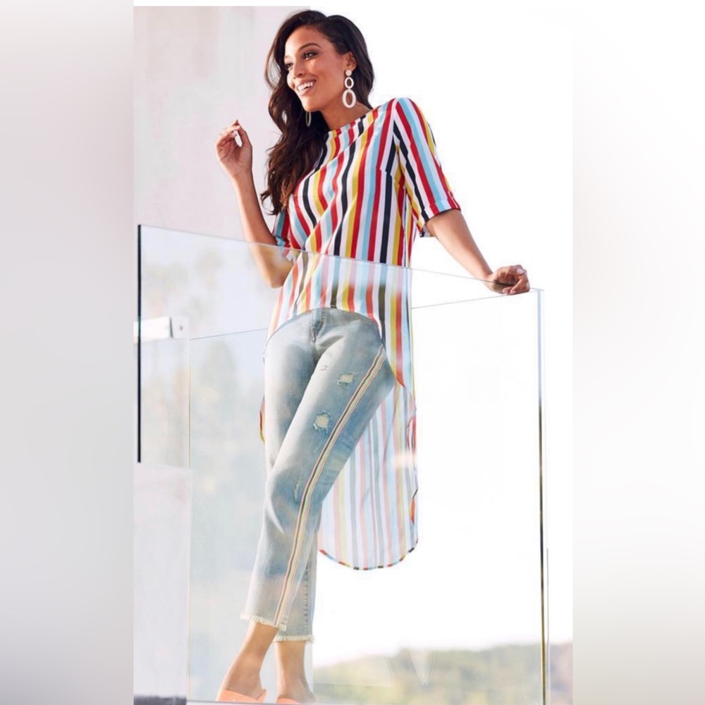 Sweet Pea for NY& Company Multicolored stripes hi-low blouse X-Large